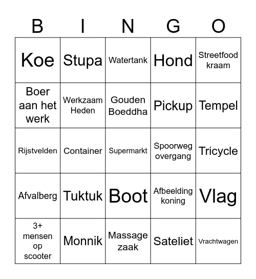 Thailand trein Bingo Card