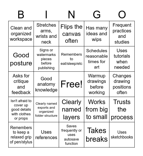 Good Habit Artist Bingo Card