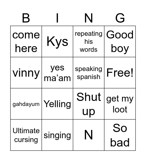 Untitled Bingo Card