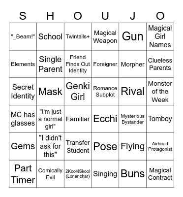 Magical Girl Bingo Card