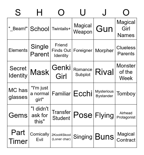 Magical Girl Bingo Card
