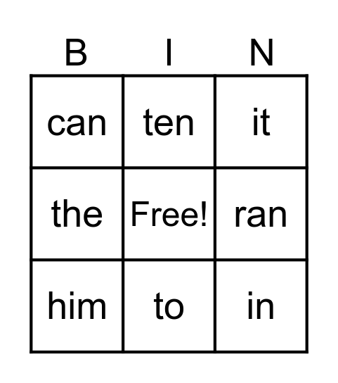 List 1 Bingo Card