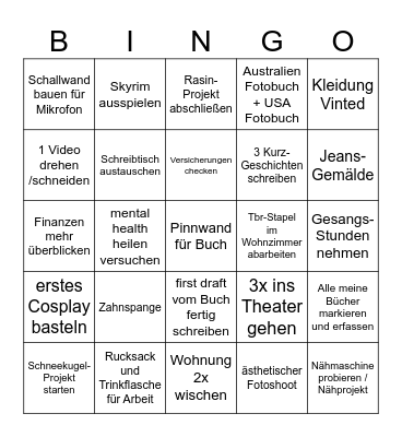 2025 Goals Bingo Card