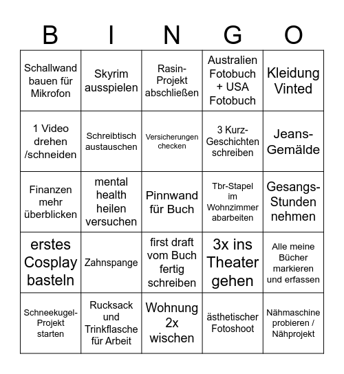 2025 Goals Bingo Card
