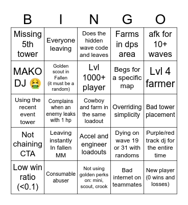 TDS Bingo Card