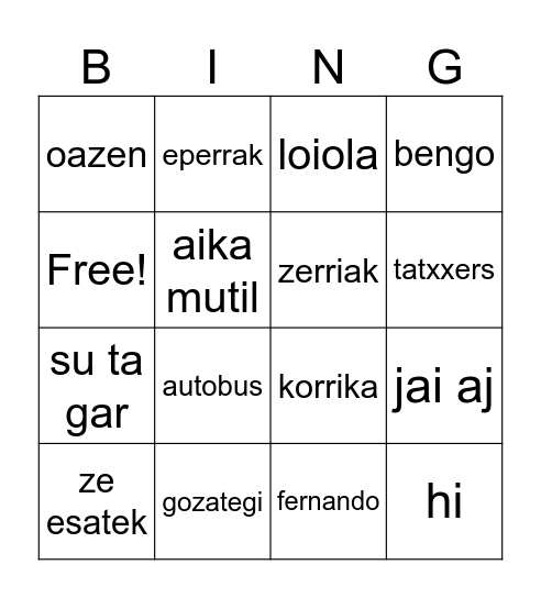 Euskaraz Bizi Bingoa Bingo Card