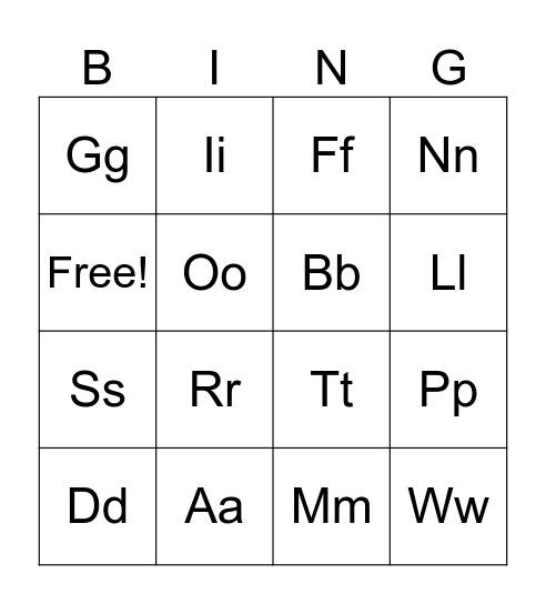Letters Bingo Card