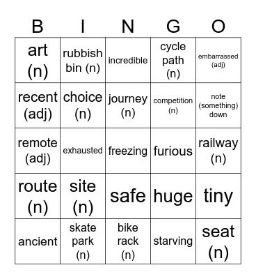 Pre-intermediate, units 1-4 Bingo Card