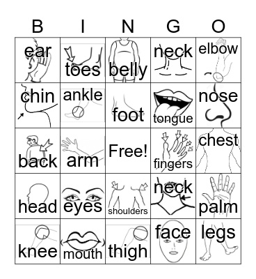 Body Parts Bingo Card