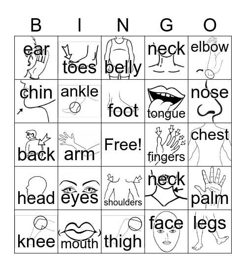 Body Parts Bingo Card