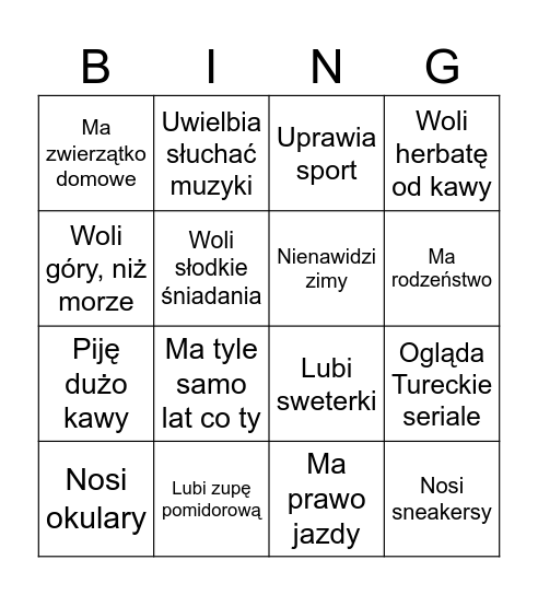 Osoba która… Bingo Card