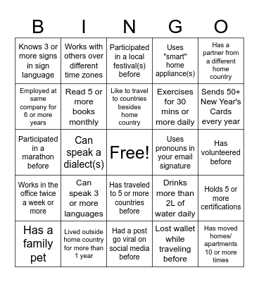 Inclusion Bingo Card