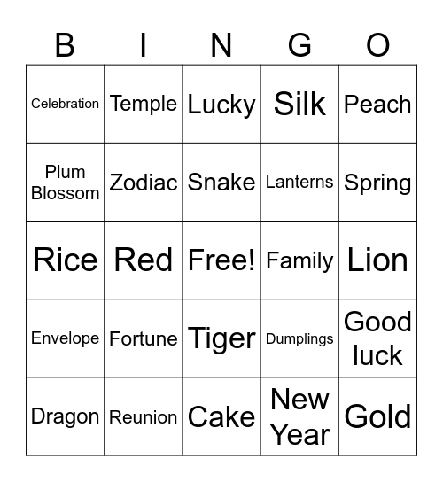 Chinese New Year 2025 Bingo Card
