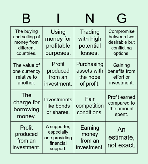 Finance and investement Bingo Card