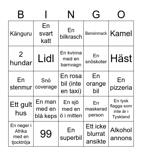 Svensk geoguessr bingo. Bingo Card