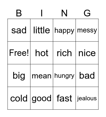 Synonym Bingo Card
