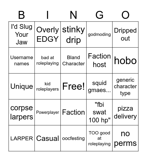 GZARP Bingo Card