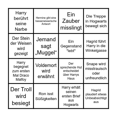 Harry Potter Bingo Card