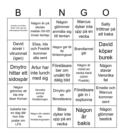 Läsperiod 3 bingo Card