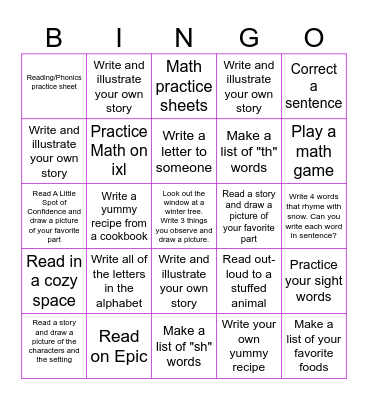 Ms. Lester’s Remote Learning Bingo Card