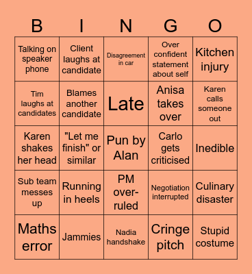 The Apprentice Bingo Card