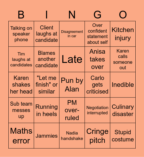 The Apprentice Bingo Card