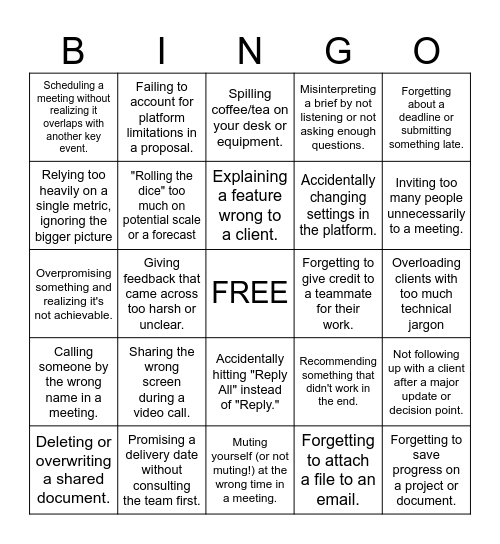 F*CK UP Bingo Card