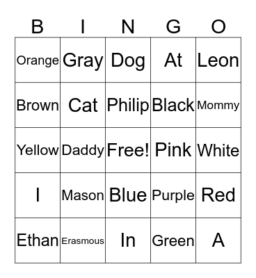 Color Sight Words Bingo Card