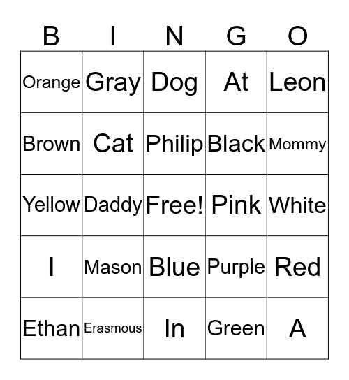 Color Sight Words Bingo Card