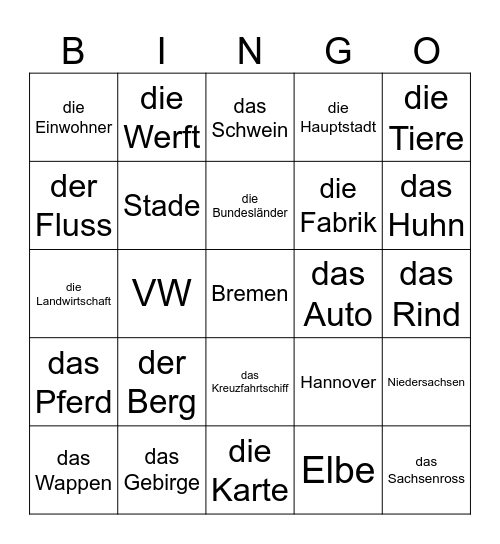 Bingo Niedersachen Bingo Card