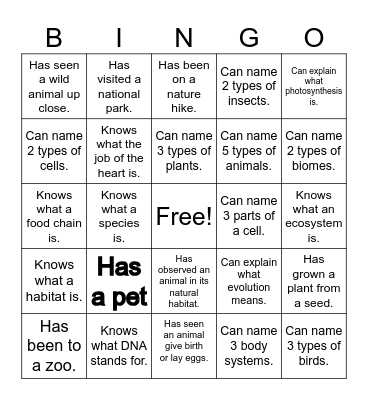 Biology Bingo Card