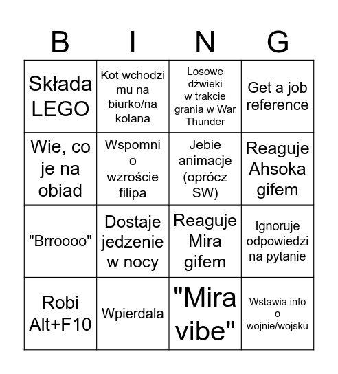 B I N G chilling Kamil Bingo Card
