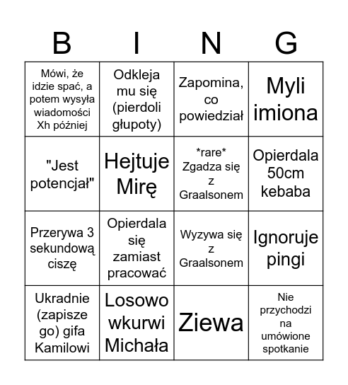 B I n G chilling filip Bingo Card