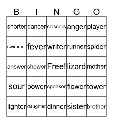 Ending ER  Bingo Card
