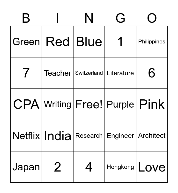 Sample Bingo Card