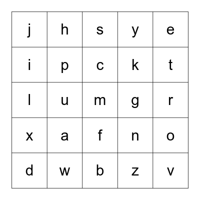 Lowercase Alphabet Bingo Card