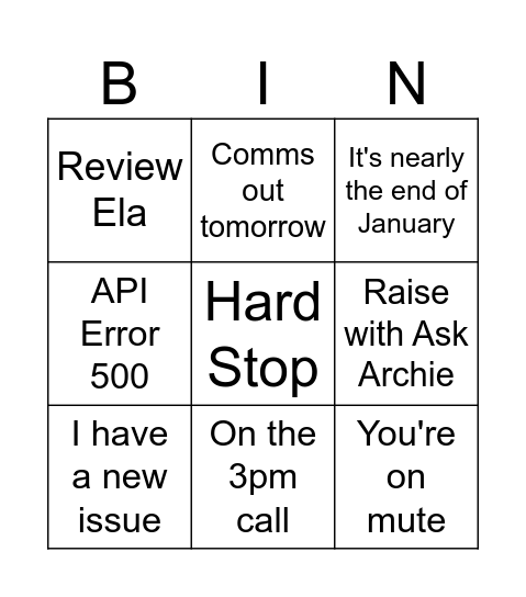 Untitled Bingo Card