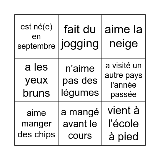 Cherche quelqu'un qui... Bingo Card
