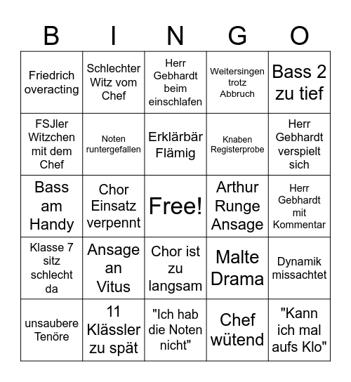 Stadtsingechorproben-Bingo Card