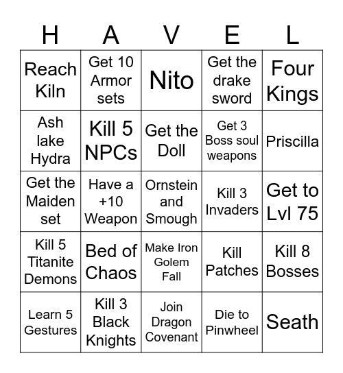 Havel Bingo Card
