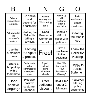 Customer Service 2025 Bingo Card
