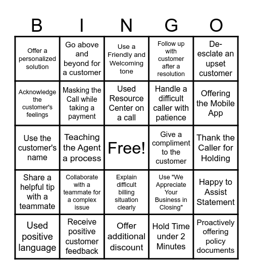 Customer Service 2025 Bingo Card