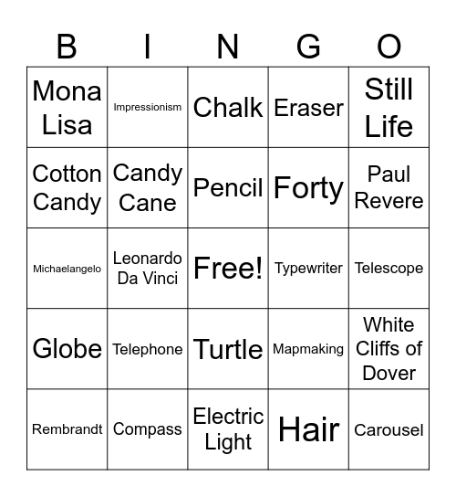 Antiquities to Contemporary Bingo Card