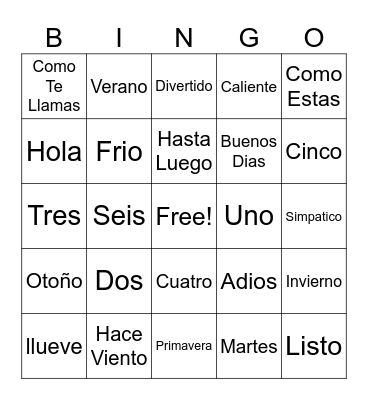 Spanish Bingo Card