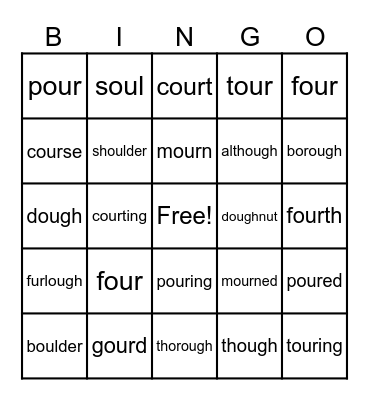 "OU" Words (Doughnut) Level 3 Bingo Card