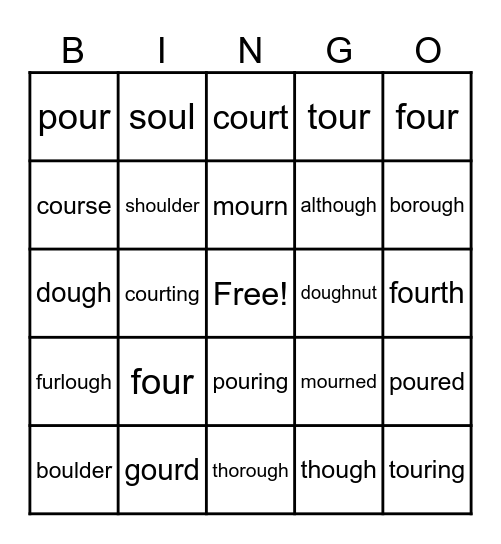 "OU" Words (Doughnut) Level 3 Bingo Card