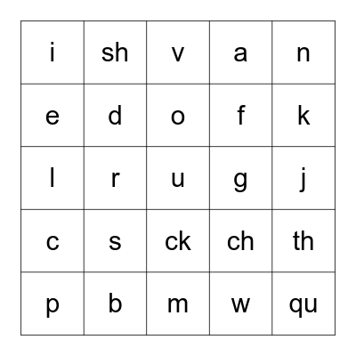 Set 1 sounds Bingo Card
