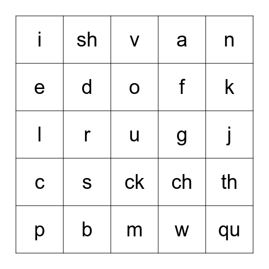 Set 1 sounds Bingo Card