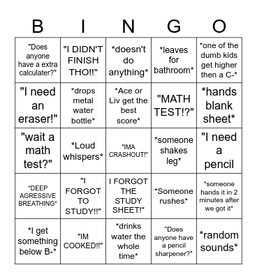 math test bingo! Bingo Card