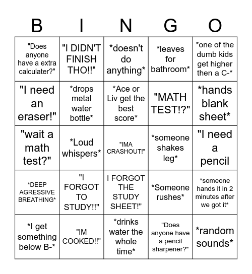 math test bingo! Bingo Card